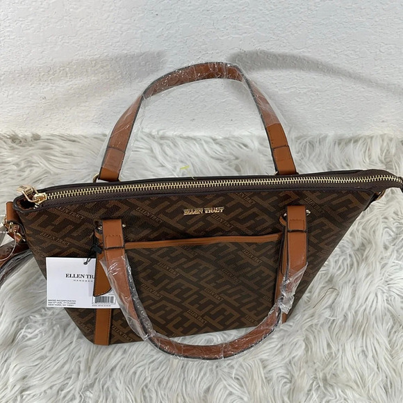 ELLEN TRACY THE SIGNATURE COLLECTION Double Handle Satchel Chocolate Brown Purse - Picture 10 of 13